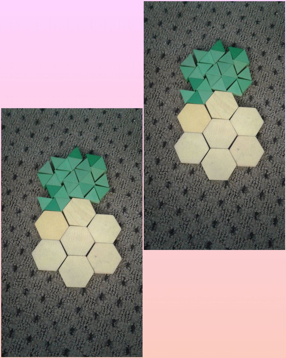 Gr1Flynn's tweet photo. When your student makes your favourite fruit with 3D figures, your heart smiles. But "if you turn it the other way Mrs. Flynn, it's a flower". Oh how you make me smile. @HolyRosaryM #WeAreHRM #math3D #pineapples #happyheart https://t.co/afgq1XcZrO