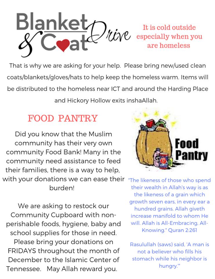 ummwalidain's tweet photo. Help us help those in need. It is cold outside. And it is even worst when you are homeless or do not have enough essentials to provide for your family. Help us restock our Food Pantry for community members in need and to also provide blankets and coats to keep the homeless warm. https://t.co/CMUGJm1sRe