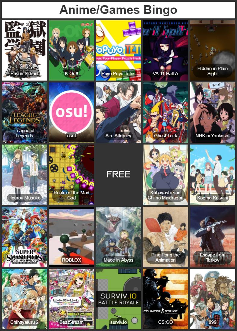 Glacey Bingo Chart Of My Favorite Anime Games One Of The Games On Here Is Definitely Cursed But It Would Be Disingenuous To Not Include It T Co Rolkxniuau