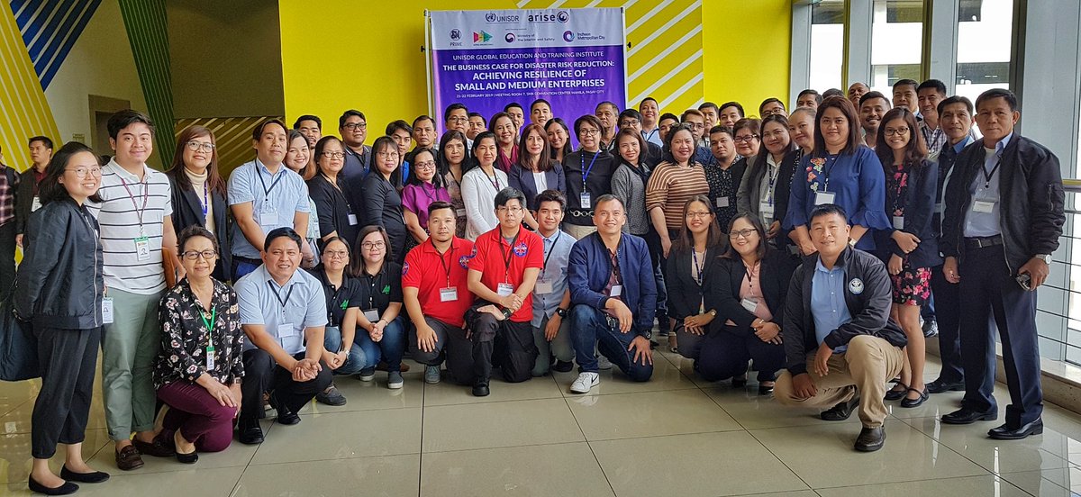 TurleyPearl's tweet photo. Souvenir picture of #UNISDR GETI  Workshop on Achieving Resilience of SMEs in #SMXMANILA. In pix are SME pax, members of #ARISEPhilippines employees of #SMSupermalls and Ms. Ana Thorlund of #UNISDR https://t.co/F7qtvLkj13
