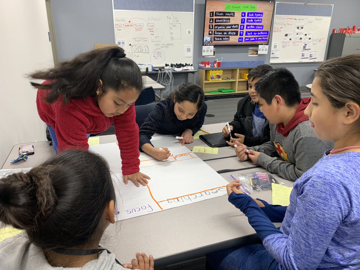 gabulosa's tweet photo. @RutherfordRobo1 great team discussions today about strategies to beat escape the rooms! #ruthes #robocoders #rutherbots #codeplaytalk #empower #escaperoom @MarkRober https://t.co/KJ59a7OtrE
