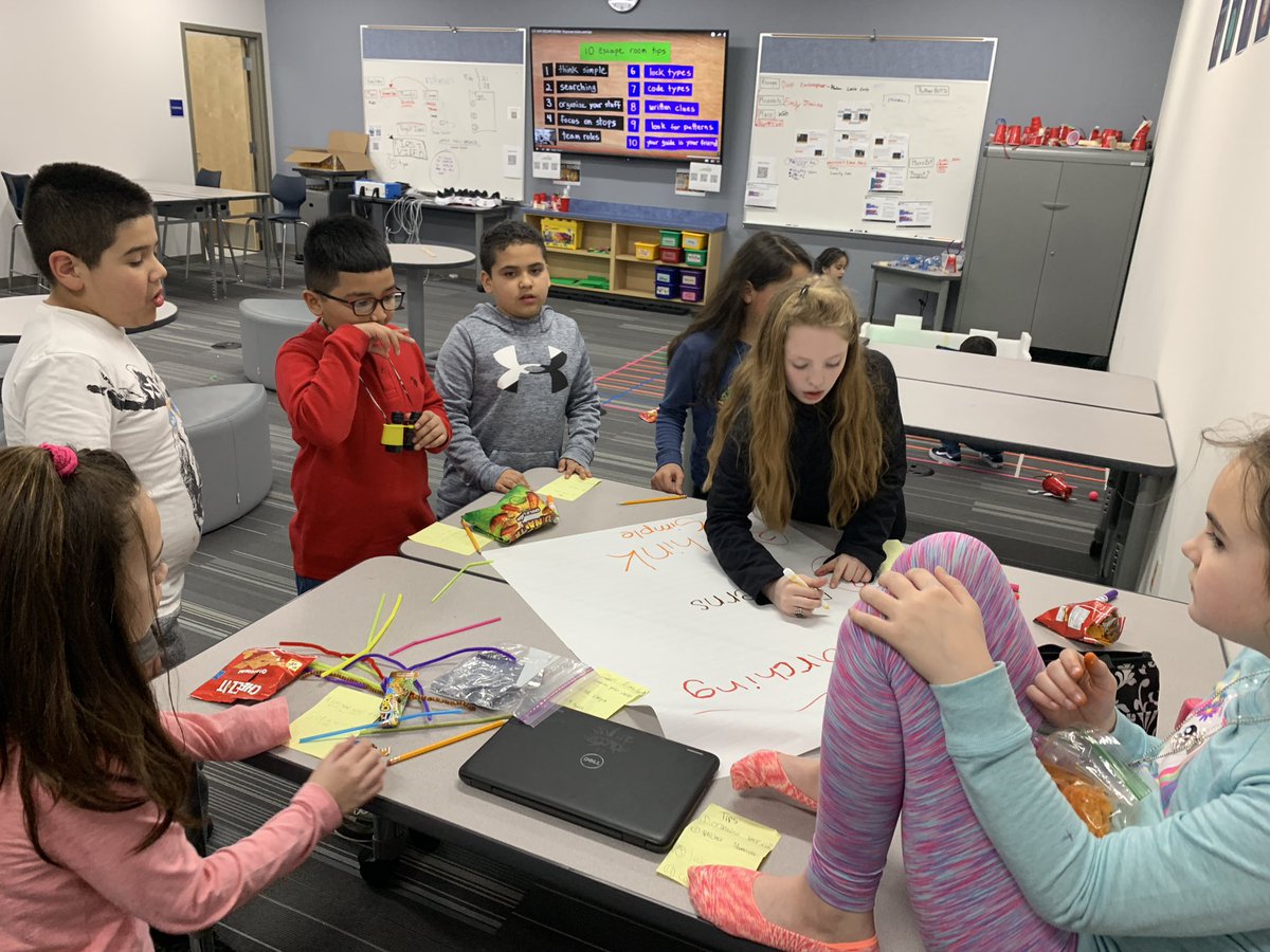 gabulosa's tweet photo. @RutherfordRobo1 great team discussions today about strategies to beat escape the rooms! #ruthes #robocoders #rutherbots #codeplaytalk #empower #escaperoom @MarkRober https://t.co/KJ59a7OtrE