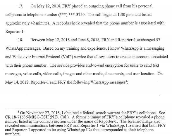 spyblog's tweet image. #OPSEC #FirstContactProblem phone #CommsData &amp;amp; #Forensics - undeleted @WhatsApp (non-disappearing) messages, corresponding WhatsApp IDs - 2nd whistleblower charged with leaking financial #SAR Suspicious Activity Reports about #Trump henchmen to journalist justice.gov/usao-ndca/pres…
