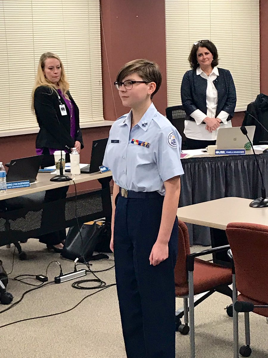 Thank you Adeline Lewis for leading the pledges at tonights LISD School Board Meeting.  

@lhsprincipal18