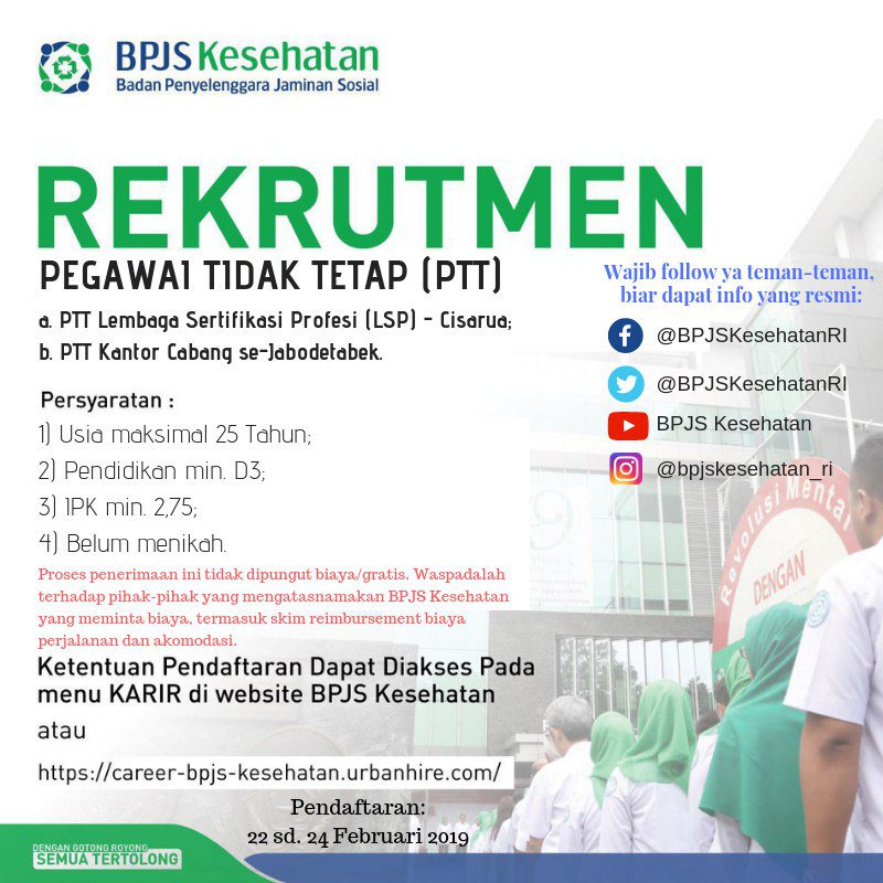  Pengumuman  Rekrutmen Lowongan  Kerja  Pegawai PTT BPJS 