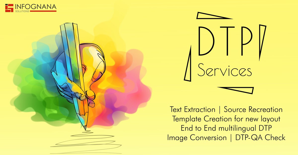 Infognana's tweet image. We at Infognana Solutions create and optimize your online and print documents for publication. Our DTP experts provide customized DTP Best Practices for our clients. Check us at bit.ly/2NMD4oU.
#DTPLocalization #DesktopPublishing #MultilingualDTP #Infognana #IGSolutions