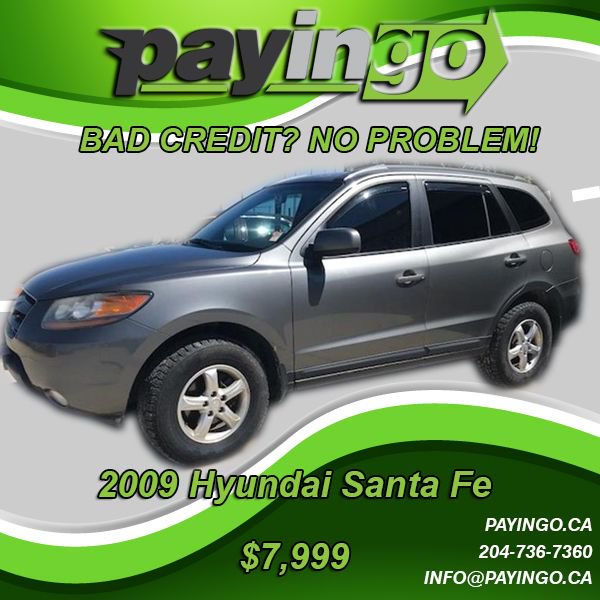 Payingo1's tweet image. 2009 Hyundai Sante Fe Visit our website: buff.ly/2Tpv5ND         tel: 204-736-7360 #financing #vehiclecredit #autocredit #Payingo #CarDealership #WinnipegCarDealership #UsedCar #PreOwnedCars #VehiclesforSale #CarsForSale #vehiclefinancing #burnkildmanitoba #badcredit