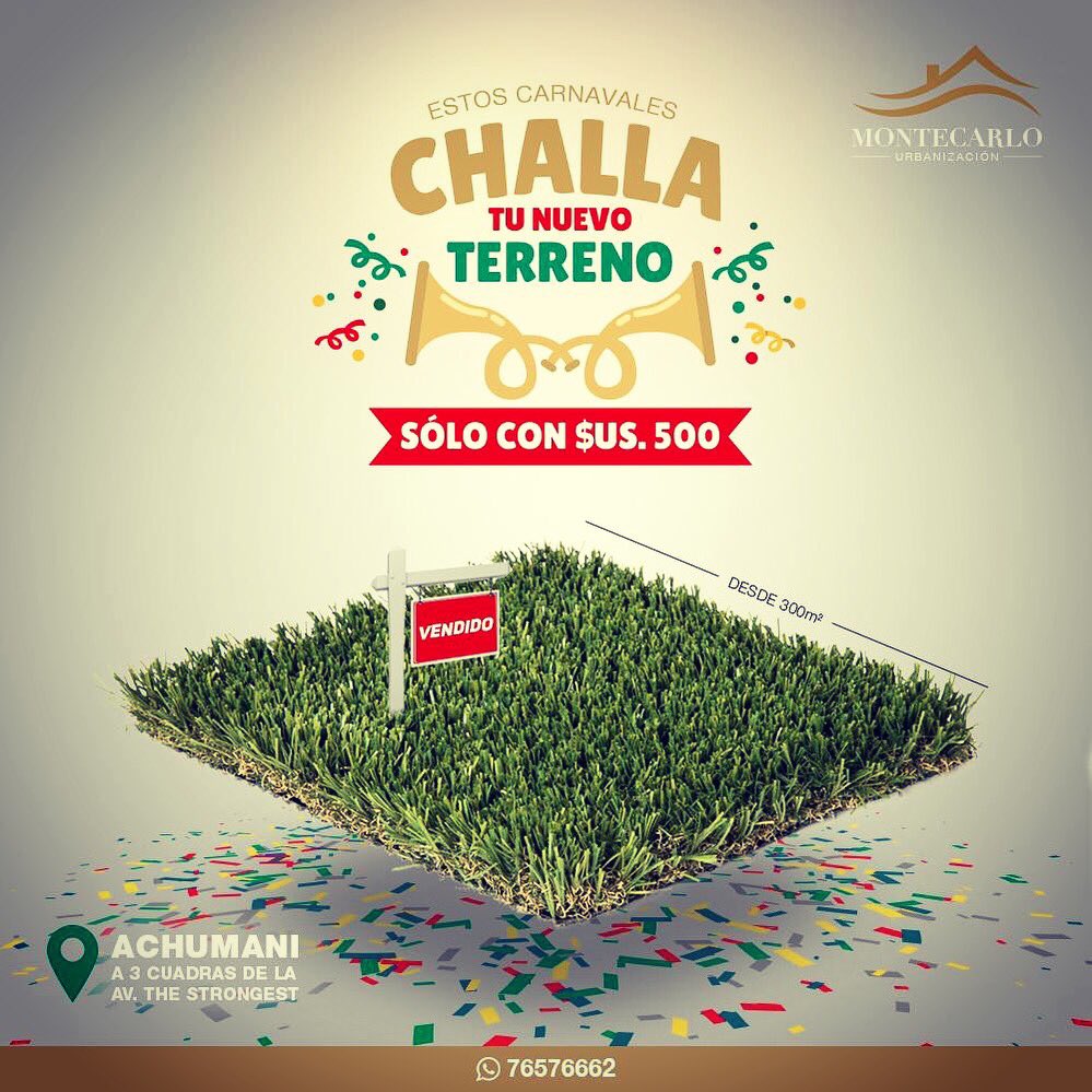 maurijorgebe's tweet photo. Ya se viene carnavales y que mejor que #challar tu propio terreno en la Urbanización Montecarlo sólo con $us.500 de reserva.
Aprovecha nuestro precio de PREVENTA donde el m2. está a 170$us. (Por tiempo limitado)
Puedes agendar tu visita sin ningún compromiso 76576665 https://t.co/5F79ianC4e