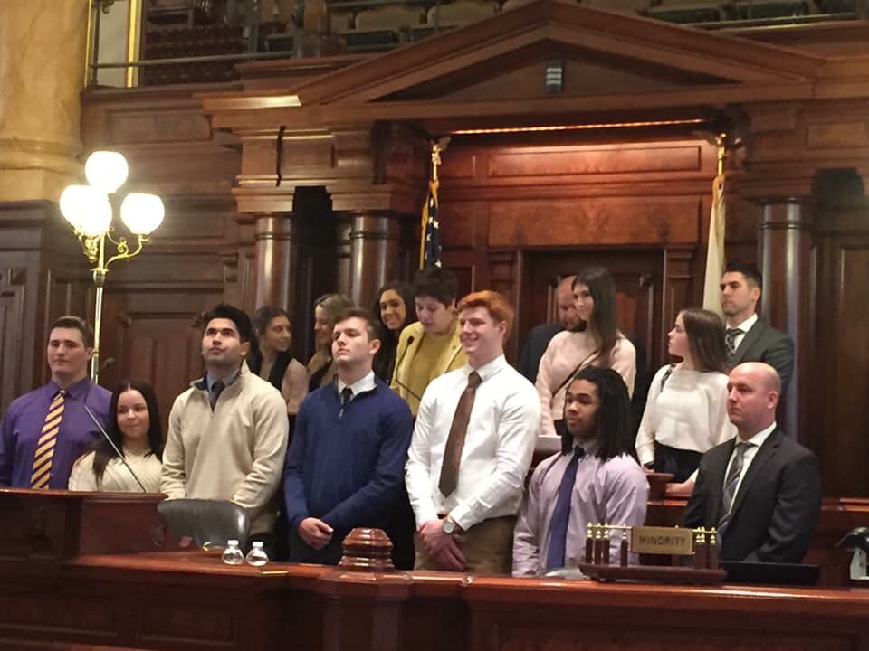JCAonline's tweet photo. Thank you to Rep. John Connor, Sen. Bertino-Tarrant, Sen. Pat McGuire, Sen. Sue Rezin, and Sen. Laura Murphy for honoring @HilltoppersFB and @JCAVdance on the Senate floor of the Capitol this morning. Connor, Tarrant, McGuire, &amp; Murphy are all alums, Rezin a Hilltopper mom! https://t.co/A0bz8CazqR