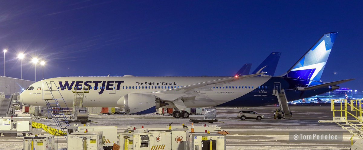 TomPodolec's tweet photo. PHOTO Westjet’s first Boeing 787-9 parked at Toronto Pearson Airport.
Tomorrow, Feb 20, it will operate its first revenue passenger flight to Calgary. Departure for #WS655 scheduled for 09:00. https://t.co/1wS6WxnK6t