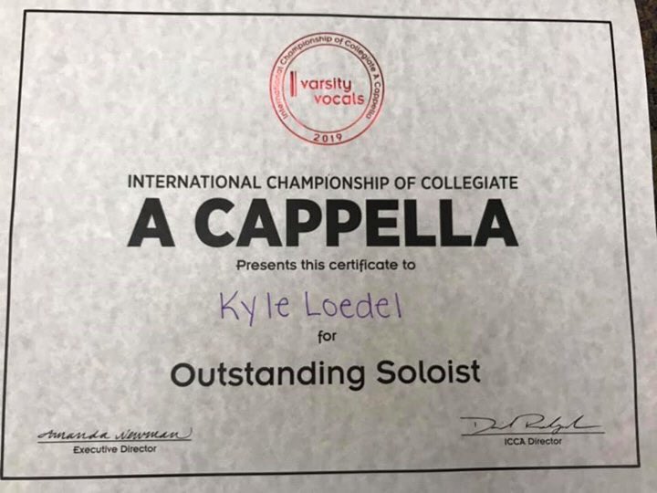 HSHarmonix's tweet photo. High Street Harmonix is excited to announce that we qualified for the ICCA Semifinals for the first time in group history! Along with achieving 2nd place at quarterfinals, @kyleloedel56 and Andrew Bollenbach were recognized with awards for best solo and best vocal percussion! https://t.co/QsqpUZ3mAK