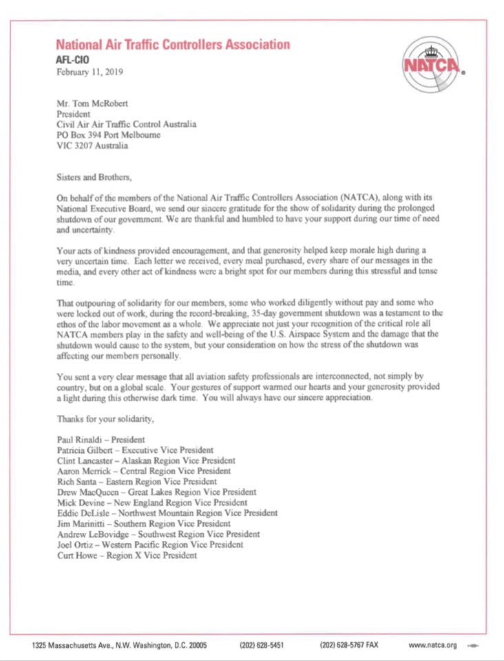 A letter of appreciation from our colleagues in NATCA, in recognition of Civil Air’s support.
We’re all proud to part of the global ATC family!
“One Sky, One Voice”
(And yes, that was an IFATCA slogan, long before someone else decided to use it!)

#NATCA #IFATCA #CivilAir #onesky