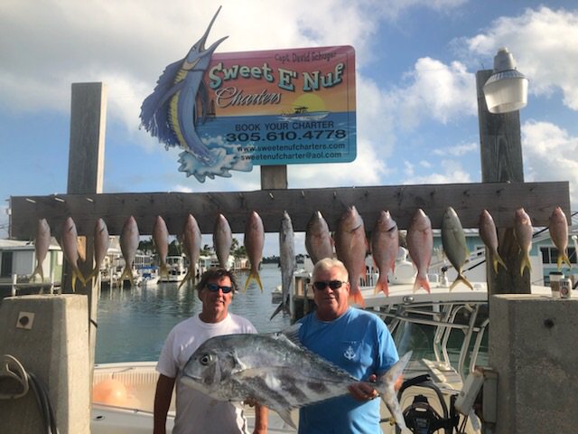 CaptDaveSchugar's tweet photo. Sweet E'Nuf Charters latest #fishing trip in Marathon, #FloridaKeys. The haul included plenty of flag yellowtail snapper, mutton snapper, kingfish, and a trophy size African pompano! Released three 20lb black grouper. Now booking trips for grouper season, just around the corner. https://t.co/TaxpQqJGqq