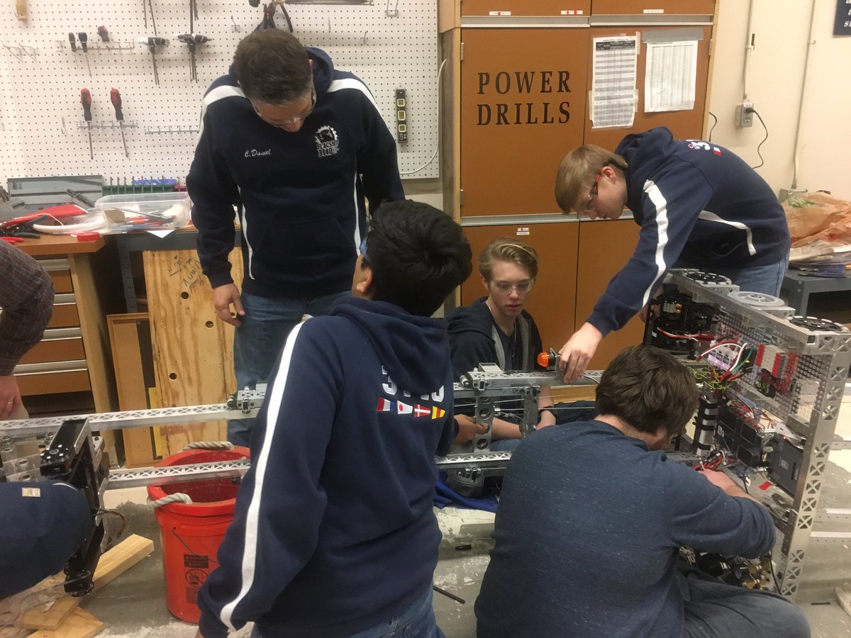 Working hard with an hour and 35 minutes left!! Having fun and getting our robot done!! #buildseason #team3140 #almosttime