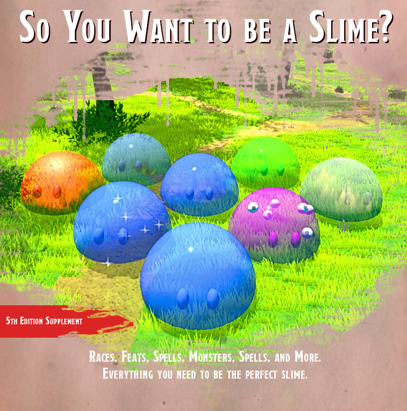 FinlamElman's tweet photo. I think the title page came together nicely.

I'm just oozing with positivity today =)

#dnd5e #dmsguild #playableslimes #slimeoids https://t.co/2yk2TI0nxM