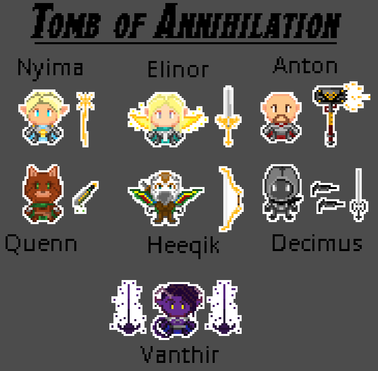 During our break, I've been learning how to make some Pixel Art for practice in case I do some game design some day. Decided to practice using our Tomb party! Also considering doing some free commissions for practice. #dnd #pixelart #rpg