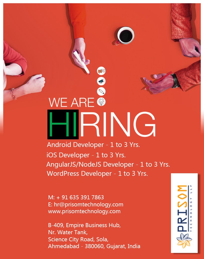 LlpPrisom's tweet photo. #Hiring #angular #nod #js #anjularjs #nodjs  #ios #android #wordpress #laravel #developer #prisom #prisomtechnology #prisomtechnologyllp Share Your CV on hr@prisomtechnology.com https://t.co/OqCp8KkGsx