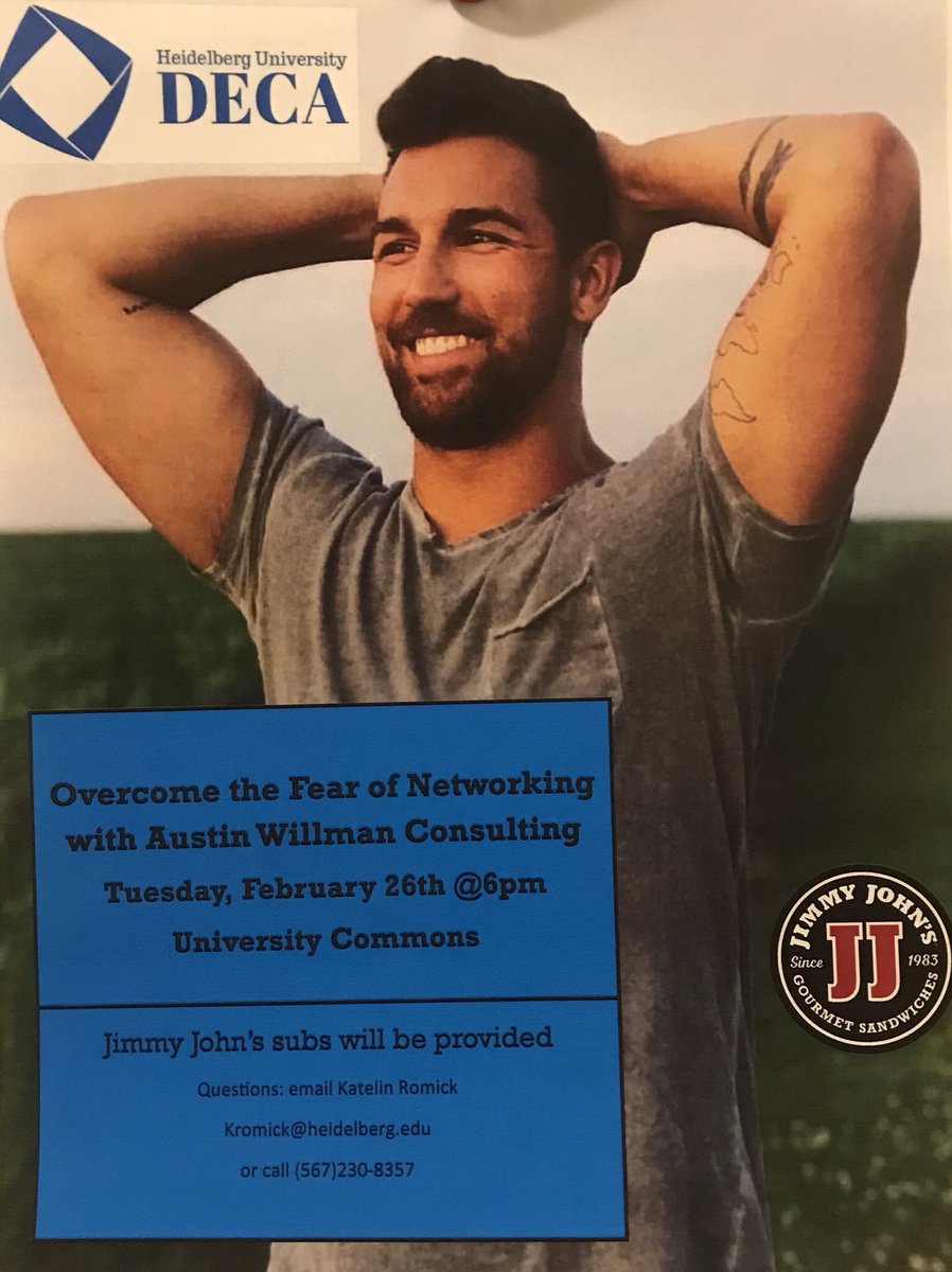 We are hosting a great "Fear of Networking" Workshop open to students and the public! The event will include a networking presentation by Austin Willman, a fun networking activity, and Jimmy John's food will be catered.