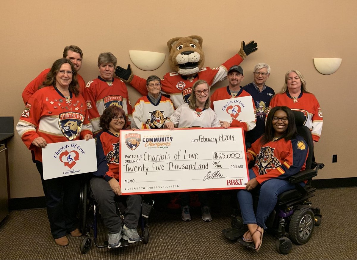 $25K to buy wheelchairs for kids! #ChariotsOfLove #FlaPanthers #FlaPanthersFoundation #BoardAndCouncil #district154 #THD6316 #SuiteLife #ThankMyTeam #pediatricWheelchairs