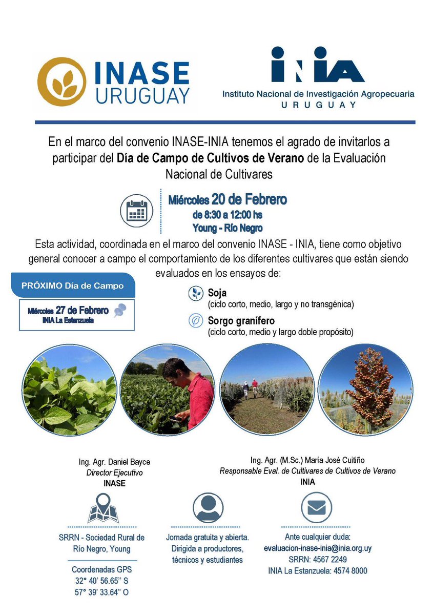 ErnestoRestaino's tweet photo. En breve, desde las 8.30, en Young (campo Soc. Rural de Rio Negro), Dia de Campo Evaluación Nacional Verano- INIA-INASE https://t.co/8XttL12Zd4