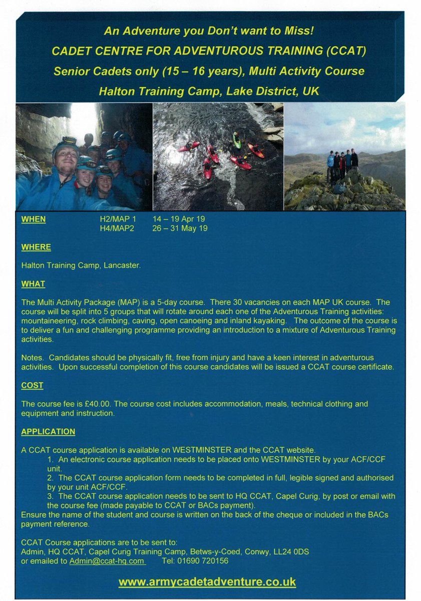 CCAT's Multi Activity Package at Halton Training Camp at Easter, places are available please share &amp; distribute the poster.