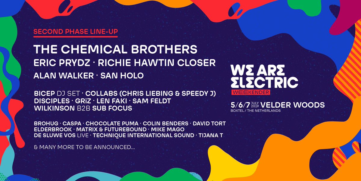 ChemBros's tweet photo. Don't miss @chembros live at We Are Electric Weekender July 2019! Tickets go on sale on 23 Jan, 11:00 C.E.T.: https://t.co/YM03ta95m9
#NoGeography #TheChemicalBrothers  #wearelectricweekender #WAEW https://t.co/wt47CylfLL