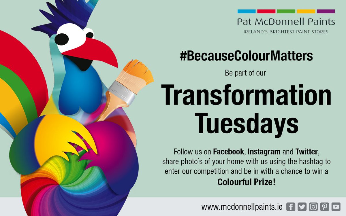 McDonnellPaints's tweet photo. Did you know that we run a Transformation Competition!? Reply to our post here with before and after photos of your Colour Transformation using the hashtag #BecauseColourMatters and you will be in with a chance of winning β¬100 voucher for free paint. Winner announced 22nd Feb. https://t.co/KziRMH6EMd