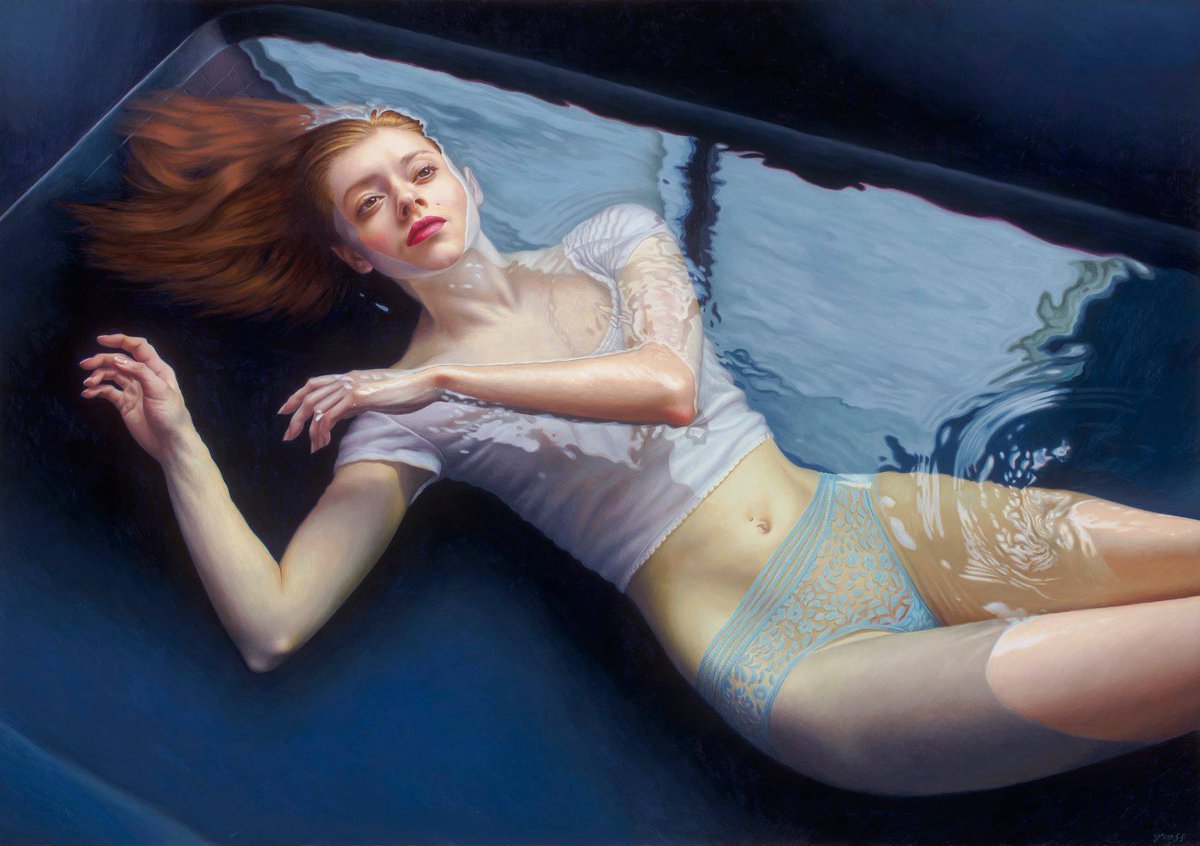 BeautifulBzarre's tweet photo. Do you feel like your floating? Incredible painting by the art of alex gross, "Bath II" [oil on canvas, 35.5 x 49"] ❤️

#beautifulbizarre #alexgross #foating #realism #figurativerealism #paintanyway #art https://t.co/2EkQNWDXaI