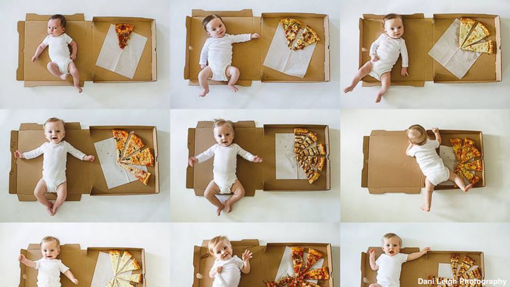 ABC's tweet photo. This creative mom used pizza to mark her baby's monthly milestones. https://t.co/uQydRblsdT https://t.co/MG4AsHDh7F