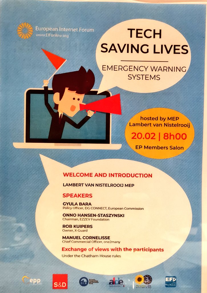 Franc_Bogovic's tweet photo. Breakfast debate organized by @EIFonline and @LvNistelrooij #TechSavingLives about Emergency warning system. https://t.co/L0l6X4SOJh