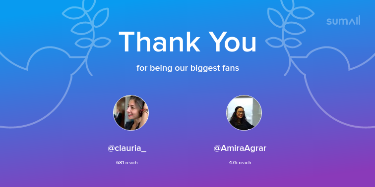 Our biggest fans this week: <a href="/clauria_/">Claudia Ruzza</a>, <a href="/AmiraAgrar/">Amira Agrar</a>. Thank you! via sumall.com/thankyou?utm_s…