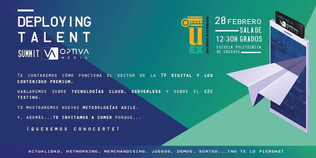 EstudiantesEPCC's tweet photo. Cloud, Serverless, Agile, Responsive Design, E2E Testing...¿te suena? Todo esto y más, se tratará en el Deploying Talent Summit, sesión informativa impartida por Optiva Media donde  además tendremos demos, juegos, sorteos...y mucho más! Apúntate aquí  https://t.co/IK3N0LPYk0 https://t.co/Sl4hoLK9JB