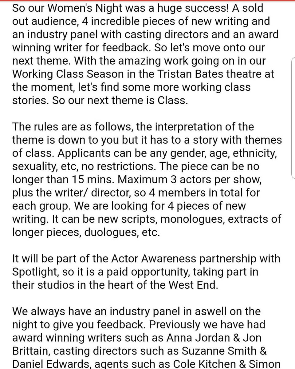 WriterAwareness's tweet image. ***CALLING ALL WRITERS***
Great opportunity. Details below. #workingclass #class #writing #writers #theatre #script #stage #writerscommunity #scriptchat #London #theatre