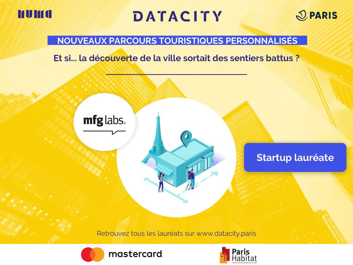 mfg_labs's tweet image. Nous sommes très fiers d&apos;avoir été choisis par @Mastercard et Ville de @Paris pour personnaliser le parcours des touristes étrangers dans le cadre de @DataCitybyNUMA 
link.medium.com/lzyKAMOpsU