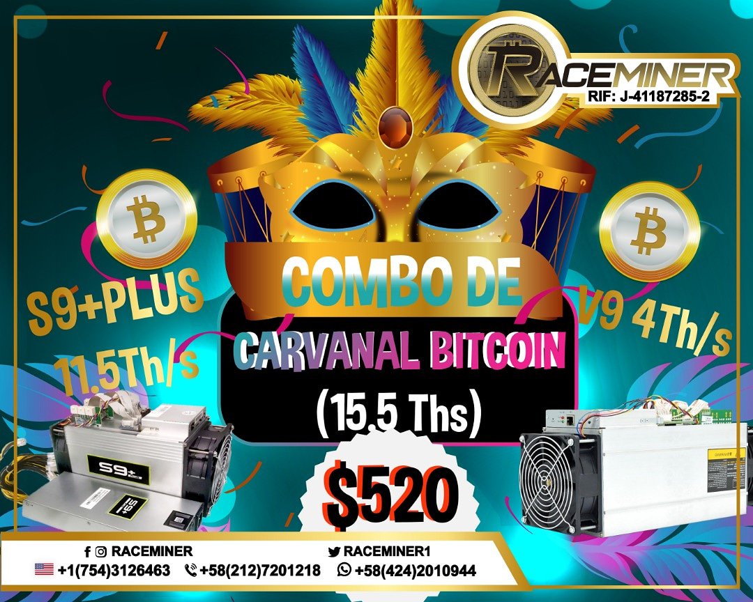 Raceminer1's tweet photo. 🎉¡COMBO CARNAVAL BITCOIN!🎉 ¿Preparados?😎 ¡Nosotros listos siempre para ustedes!🎉💰! Increible potencia sumada de 15.5 TH/s 🔥S9+ (PLUS) 11.5 TH/s + V9 4 TH/s🔥 Combo incluye fuentes de poder 🔋🔌entrega inmediata🚛 cable👍 más Asesoria Gratuita😎🎉📣 
🎉☎️+58(212)7201218 https://t.co/vBsJlzw5Mo