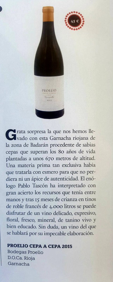 En la revista mi vino hablan de nuestro tinto  Proelio Cepa a Cepa Garnacha. 80 años de viñedo excepcional en una botella.#bodegasproelio #palaciosvinosdefinca  bodegasproelio.com/proelio-cepa-a…