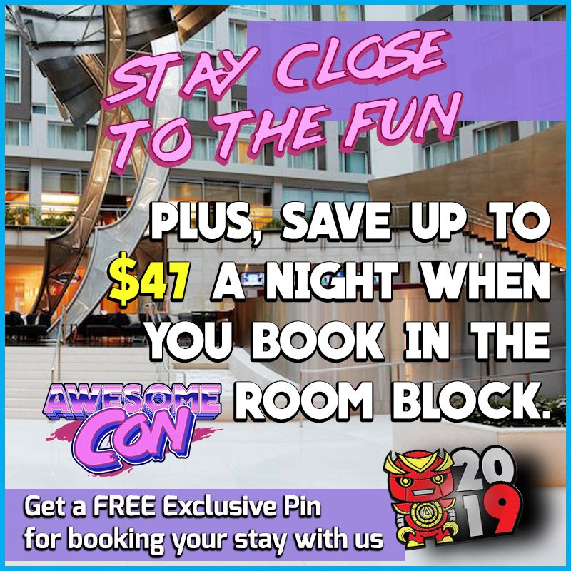 AwesomeCon's tweet photo. Save some π° by booking your hotel room in the Awesome Con room block! Not only is it cheaper, but it's close to the action AND you get an exclusive pin! YAAAS.
BOOK NOW: https://t.co/8PtGkfkas4
#awesomecon #hotel #hotelblock #savemoney #exclusive https://t.co/X5ouQ9DLFR