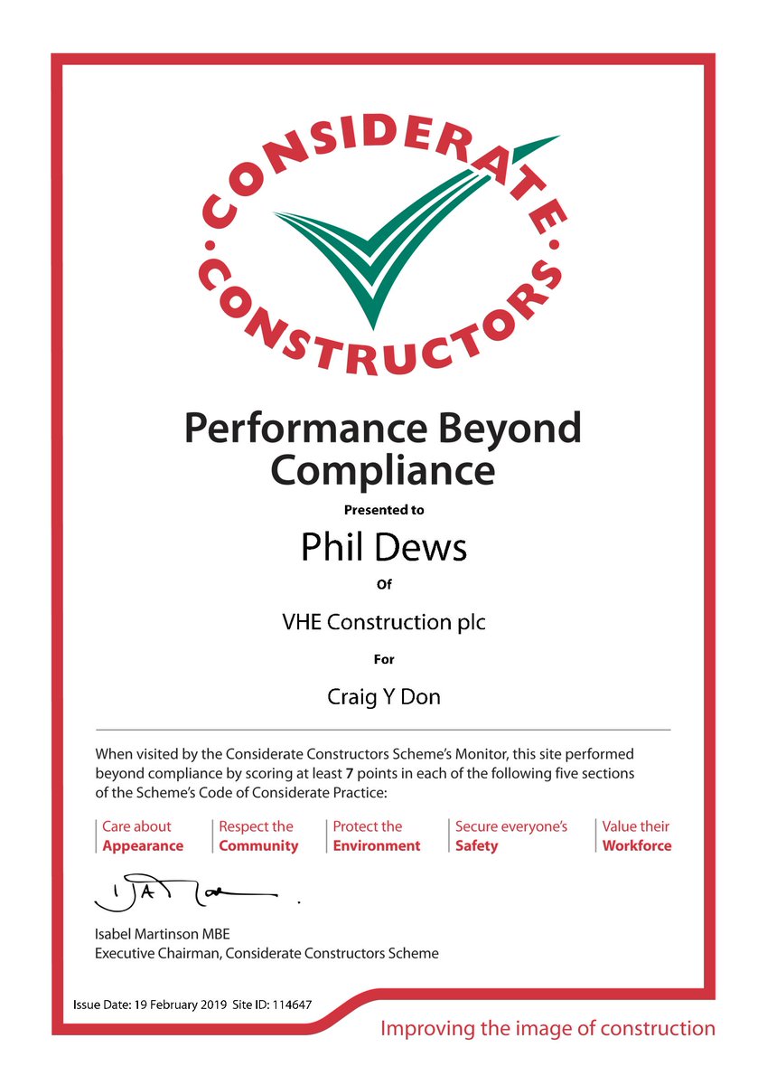 VHEconstruction's tweet photo. We are pleased to announce that a @CCScheme Performance Beyond Compliance Certificate has been awarded following a recent visit to the #Part2A #remediation works on the Craig Y Don estate in the coastal town of Amlwch, Wales https://t.co/wsjRAVaKWA https://t.co/jAJVj0YVMd
