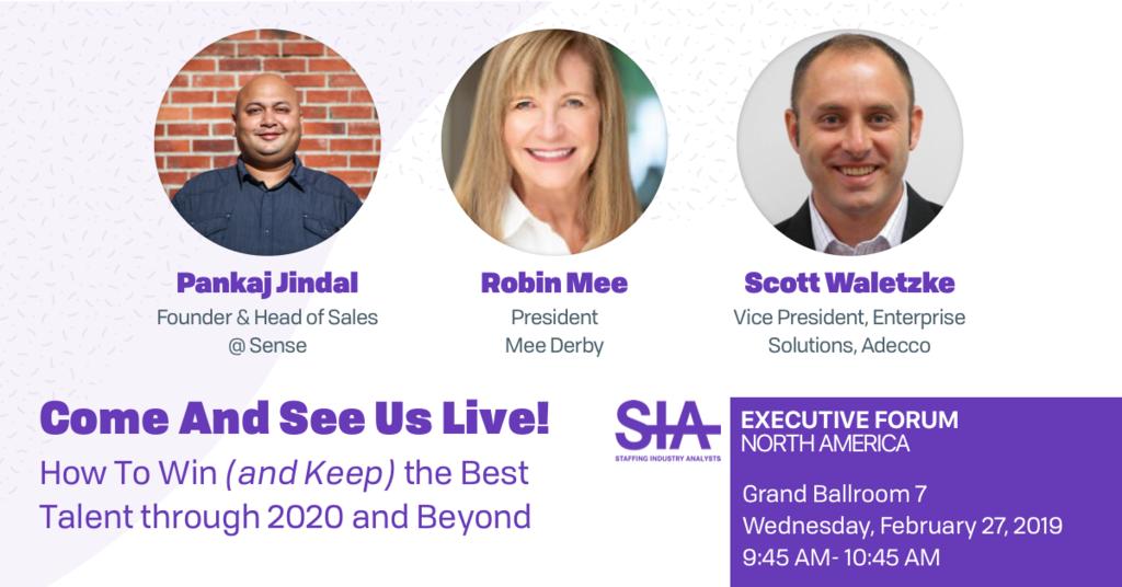 Will we see you at #SIAExecForum? Join Robin Mee in a panel moderated by Adrienne Nelson, where she, Pankaj Jindal and Scott Waletzke will talk “How to win (and keep) the best talent through 2020 (and beyond).” #staffing #recruiting 
cvent.com/events/2019-ex…