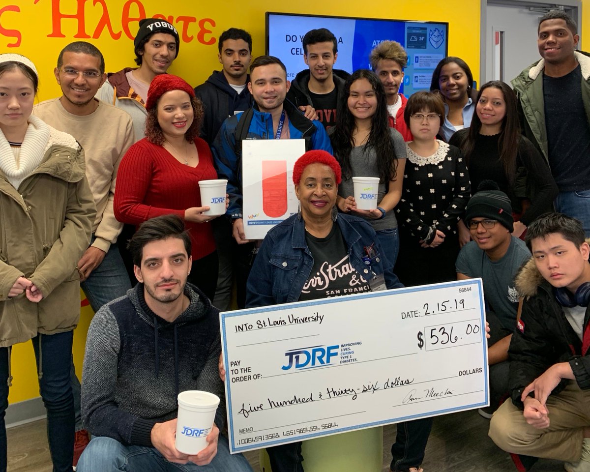 INTOSLU's tweet photo. Thanks to the #INTOSLU students in the English Through #Service class for all their help with the@JDRF Fundraiser. In total, $536 was raised for this amazing organization! Also, thanks to all who participated or donated! #giving #donation #EndDiabetes https://t.co/8hpYoI8C45