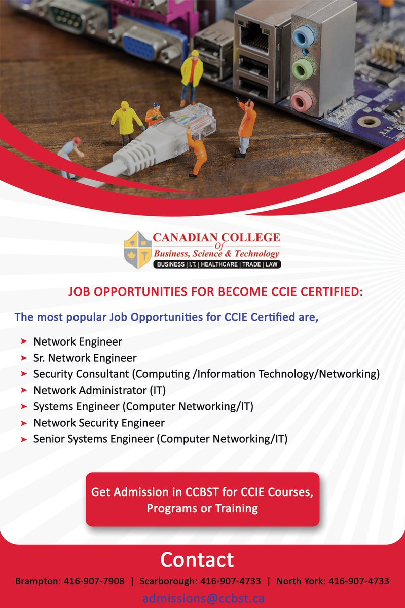 ccbst_canada's tweet photo. Job Opportunities After Becoming #CCIE Certified
Just One Click Here: https://t.co/Re6VFkMCMH
Call us :416-907-7908 | 416-907-4733 | 416-800-8833
#NetworkingEnginner #CanadaUniversity https://t.co/pCEp9K5gFf