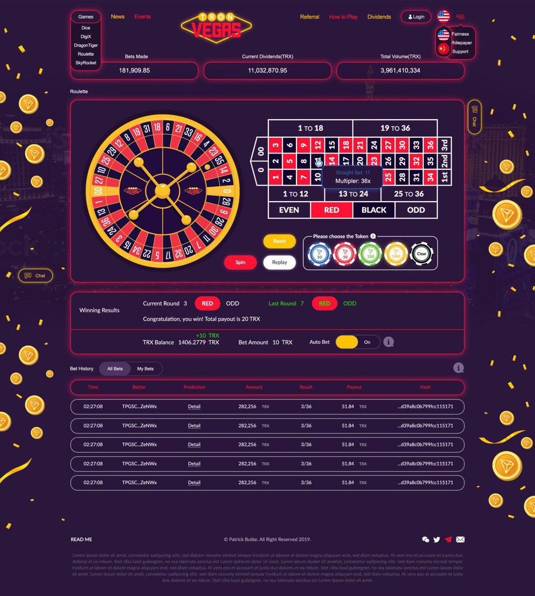 CryptoVegas_EN's tweet photo. Roulette is coming together nicely in the new UI. Everything should be running by early next week. All new graphics and smoother play. #Tron #Trx @PLAY_GOC @TRONbet https://t.co/IeZvAX9yf6