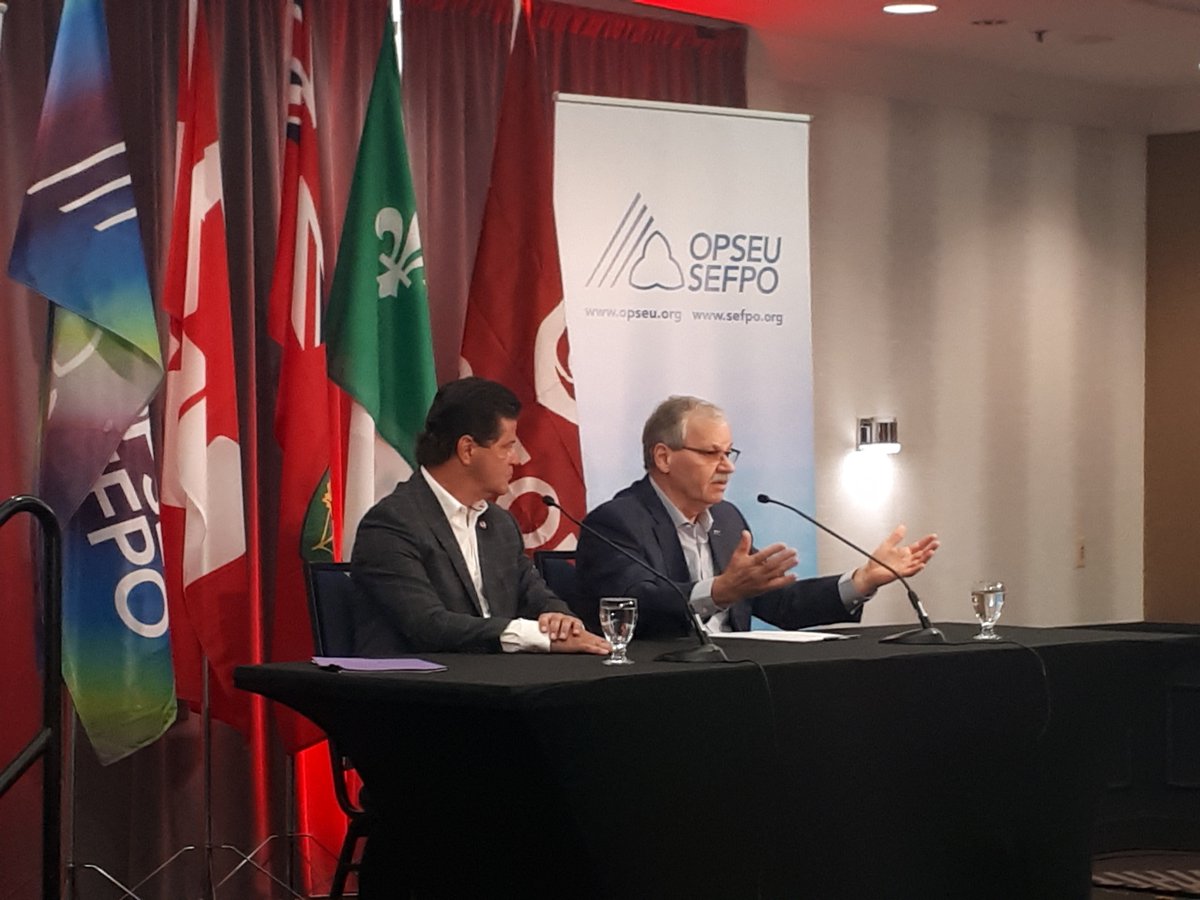 OPSEU's tweet photo. @OPSEU @Unifortheunion join forces to deliver message to Ford gov’t: Ford’s privatization agenda not what people voted for – the public and private sector support one another and we’re ready to ramp up fight for high-quality public services and good jobs @FordNation #ONPoli https://t.co/2OlPBCmhNp