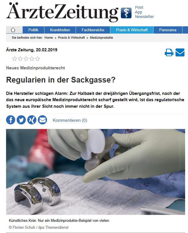 Neues #Medizinprodukterecht: Die Hersteller schlagen Alarm: Zur Halbzeit der dreijährigen Übergangsfrist, nach der das neue Medizinprodukterecht scharf gestellt wird, ist das regulatorische System aus ihrer Sicht noch immer nicht in der Spur. #medtech https://www.aerztezeitung.de/praxis_wirtschaft/medizinprodukte/article/981446/neues-medizinprodukterecht-regularien-sackgasse.html …
