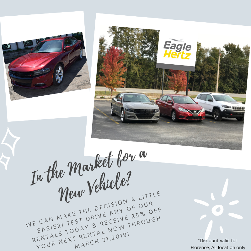 EagleAutoLLC's tweet image. Skip the hassle of test driving cars at the dealership! We have a wide variety of vehicles you can try out before you buy along with LOW RATES! #hsv #shoals #testdrive #rentalcar