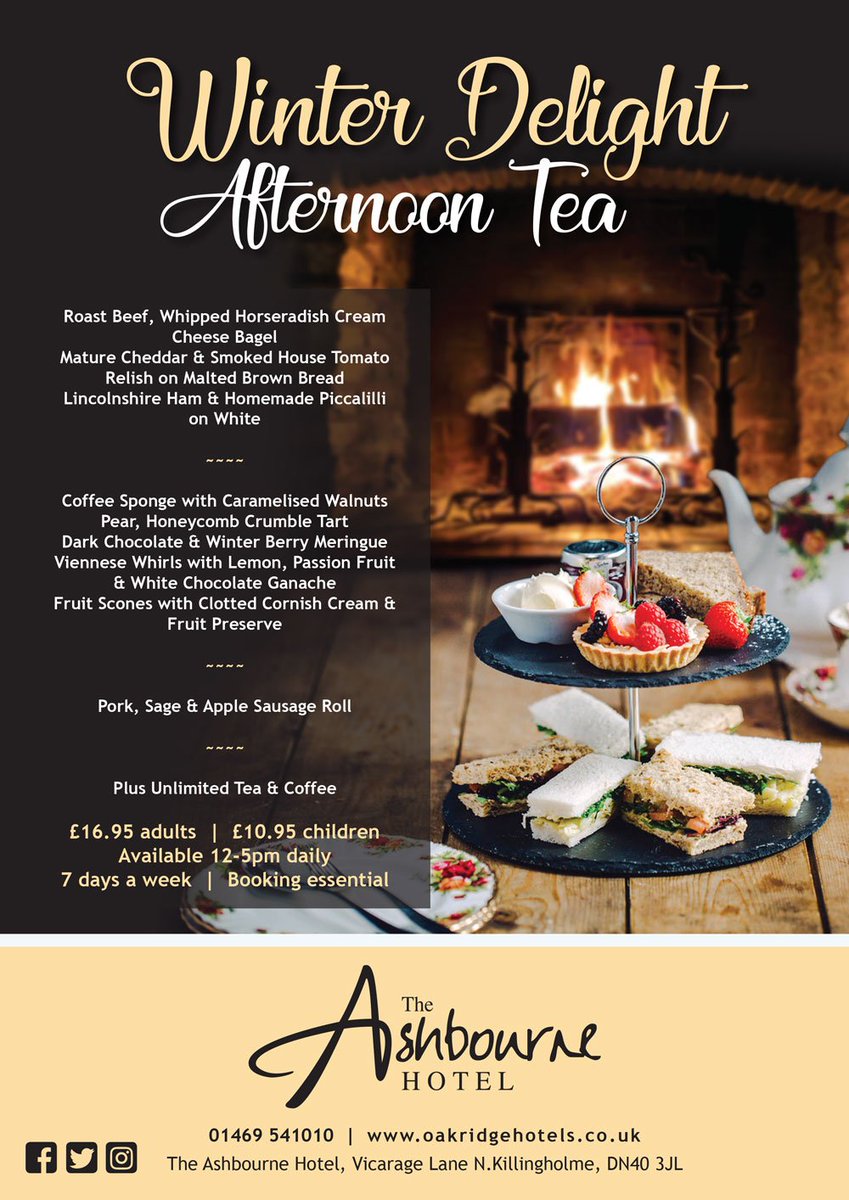 AshbourneHotel's tweet photo. LAST CHANCE ALERT! Our popular Winter Delight-themed Afternoon Tea won’t be around for much longer. So, brave the cold for a brief moment to come visit us for some heart-warming treats. Book now on 01469 541010.

#WinterDelight #AfternoonTea #WarmUpWinter https://t.co/0oTpAZhtPO