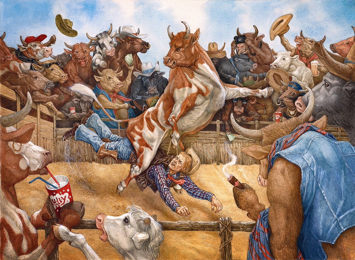 theaoi's tweet photo. Excellent reversal of roles in #LevKaplan's illustration for @peta represented by @Illustrationweb 🐂🐂
Read more about the commission here: https://t.co/s4tFSMM60f https://t.co/OXby92SloO