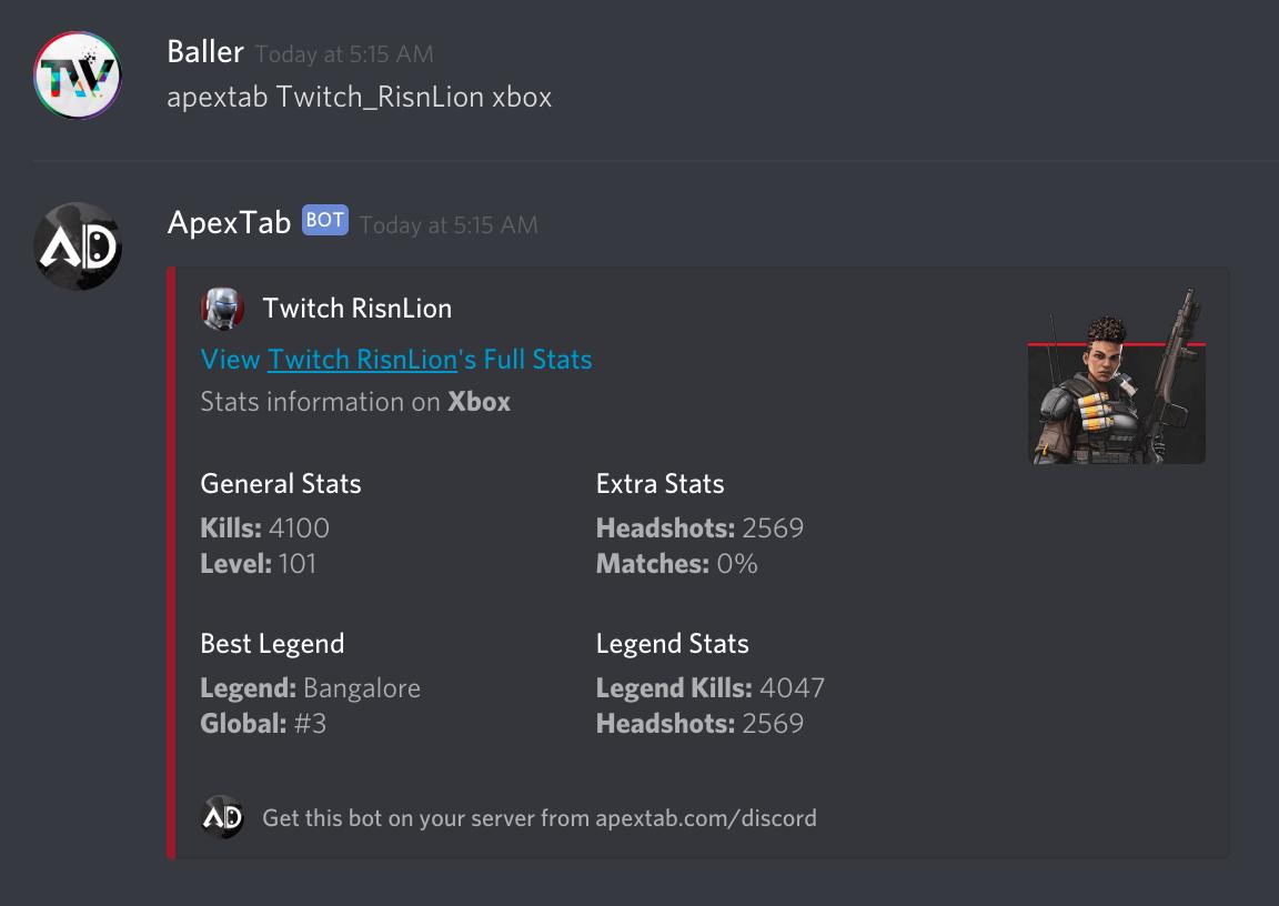 Tabwire Di Twitter Apextab S Discord Bot Is Ready To Use For Apexlegends Playapex Install It On Your Server From Here T Co 1dca7bib Retweet And Enjoy T Co C5qtwdqpta Twitter