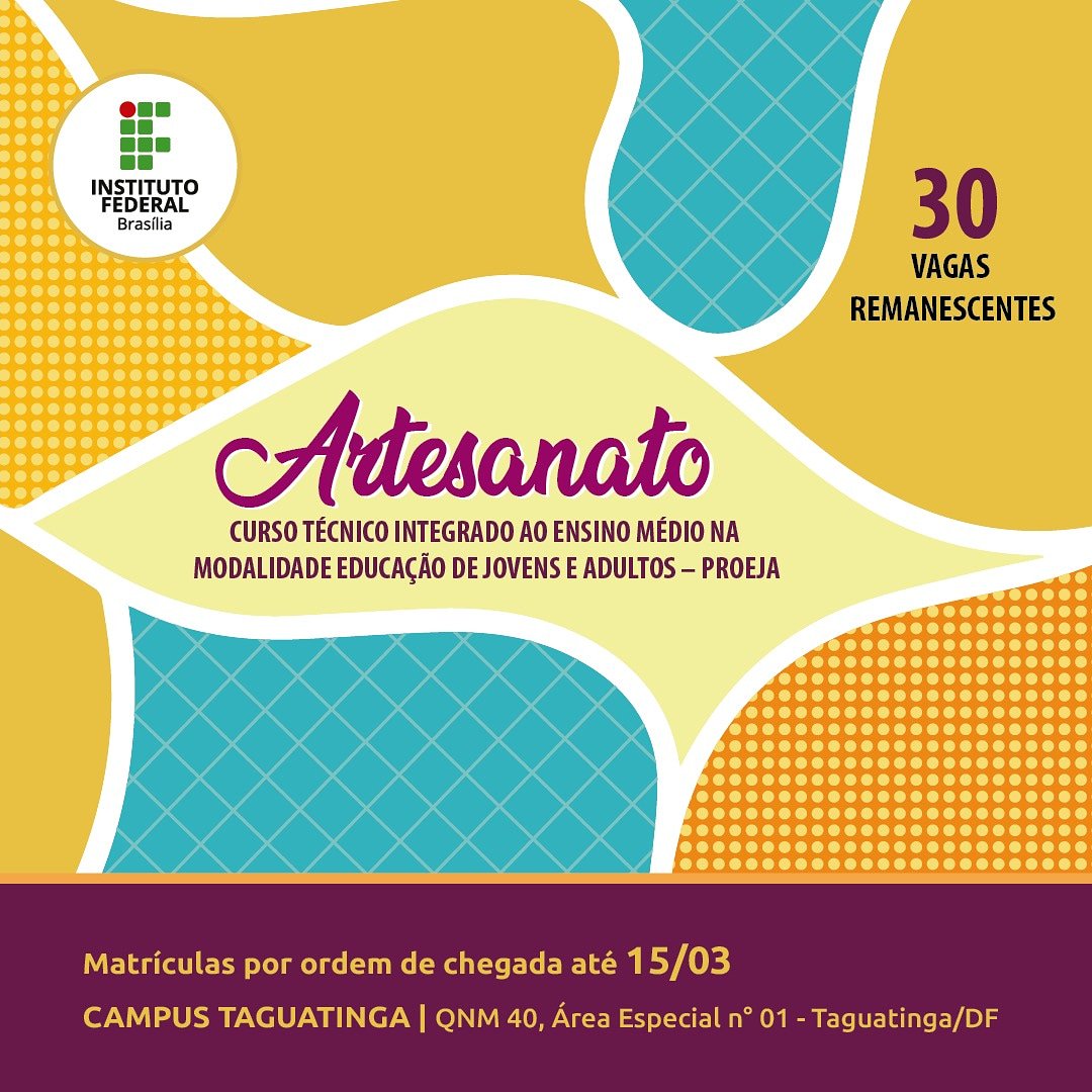IFBnoticias's tweet photo. Quer fazer curso de Artesanato ou conhece alguém que queira? O Campus Taguatinga está com vagas abertas. Basta comparecer ao Registro Acadêmico para fazer a matrícula. 

Mais informações https://t.co/yYMLVZnxR6

#ifb #cursosgratuitos #artesanato #taguatingadf https://t.co/IxVsorRPF8