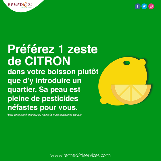 Remed24services's tweet photo. Remed24 Services: #conseil
Préférez presser un zeste de #citron dans votre boisson plutôt que d'y introduire un quartier de cet agrume. Sa peau est pleine de pesticides néfastes pour vous.
#Remed24Service #Santé #Healthcare #BienEtre https://t.co/FpNGwndbJE